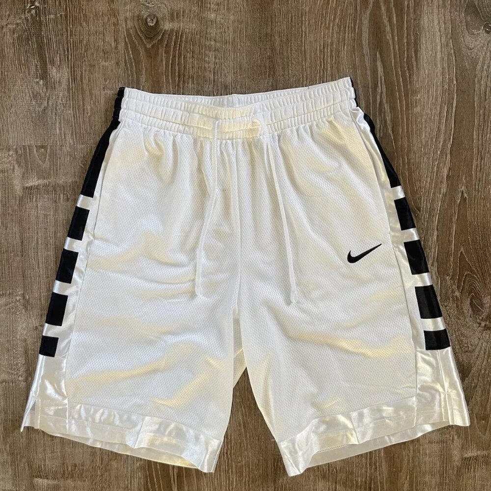 Nike Dri-FIT Elite Basketball Shorts Loose Fit White Black Size L